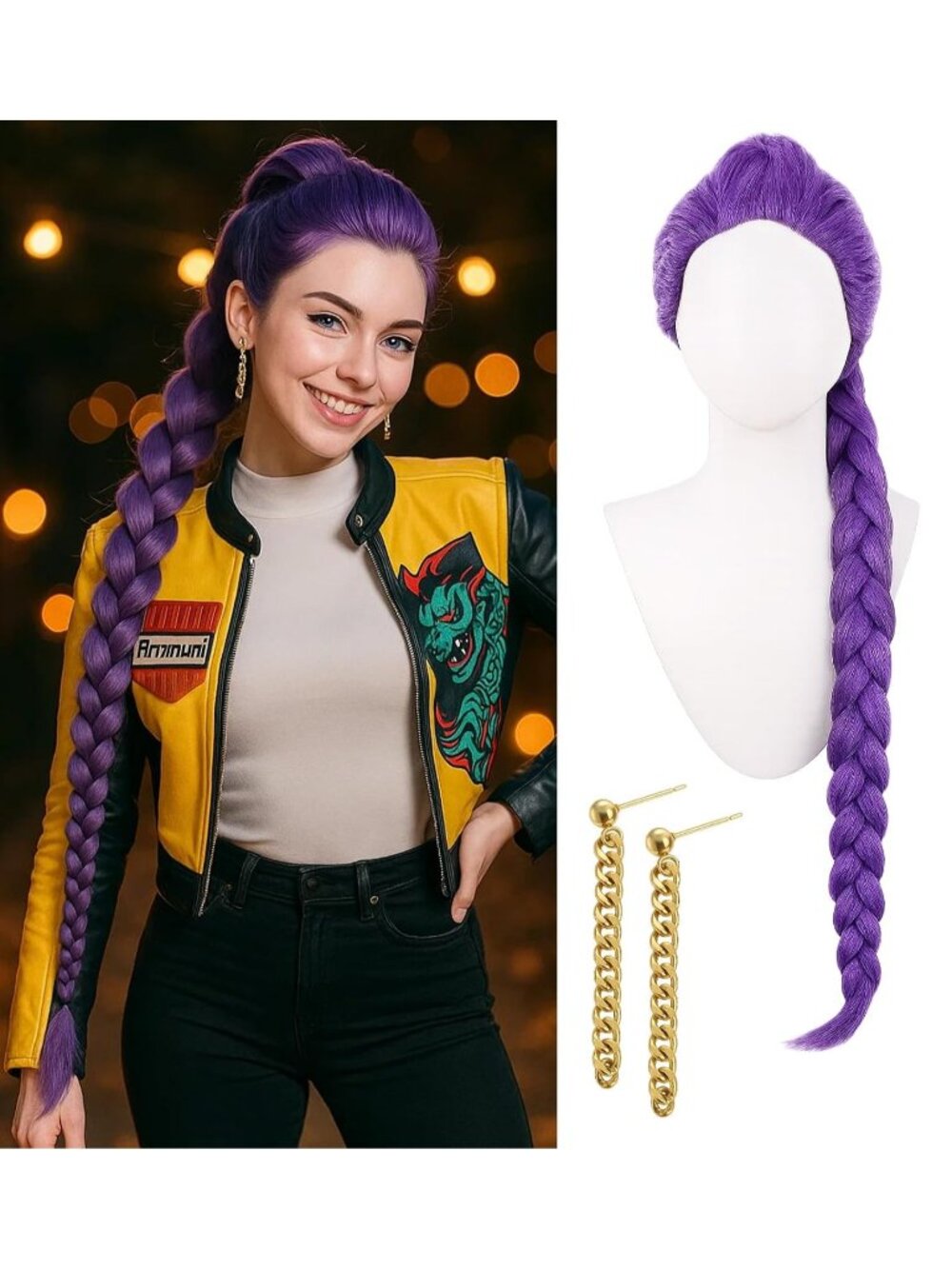 Women's Purple Braid Cosplay Convenient Set Include Adjustable Wig Cap Headpiece